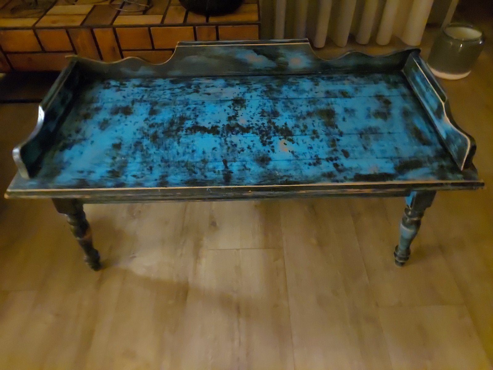 Unieke handgeschilderde salontafel - Blauw/Zwart, Ophalen, Gebruikt, 100 tot 150 cm, 50 tot 100 cm