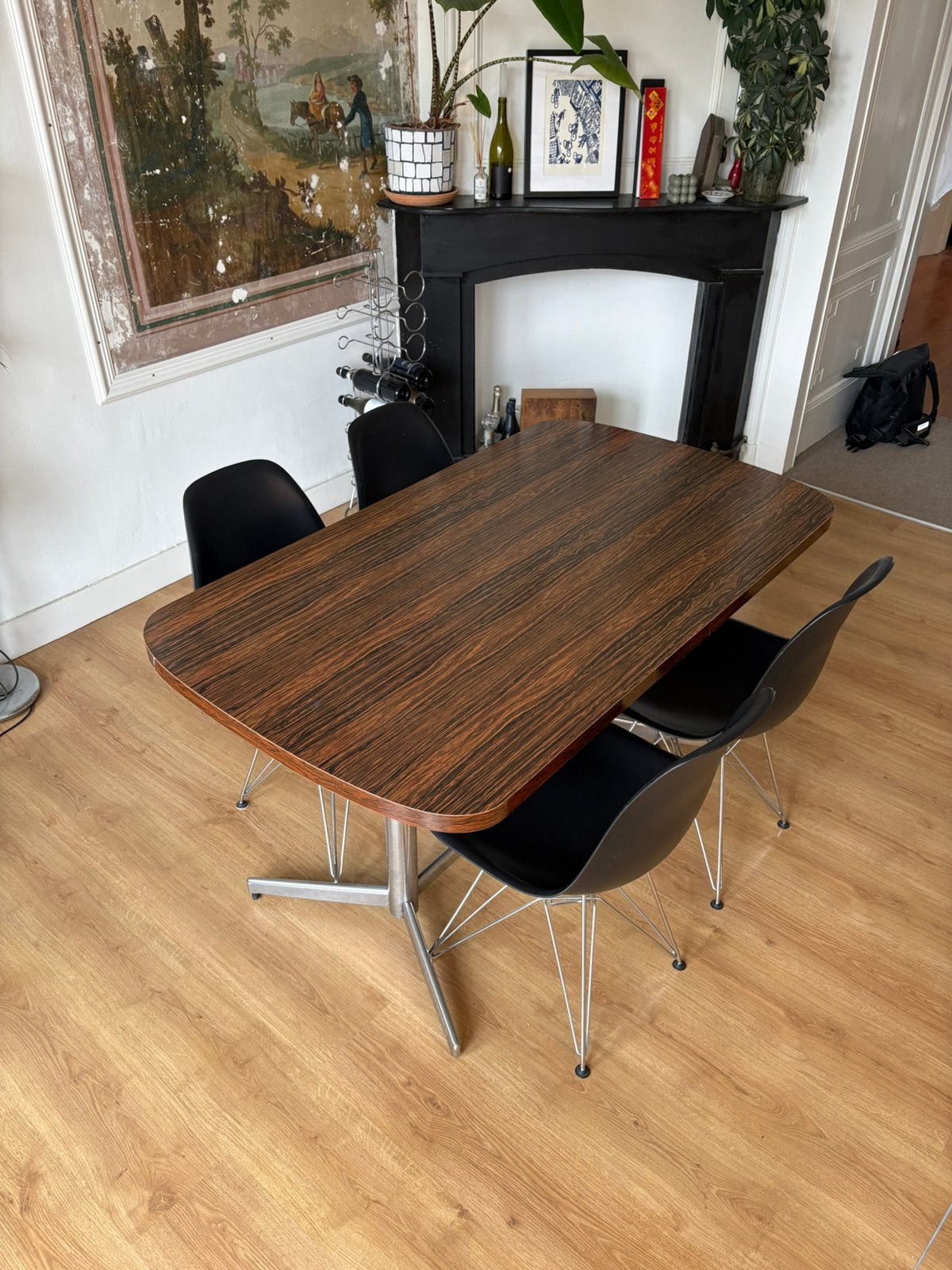 Vintage Eettafel Chroom & Hout 140x80 cm– Mid Century Retro, Huis en Inrichting, Tafels | Eettafels, Gebruikt, 100 tot 150 cm