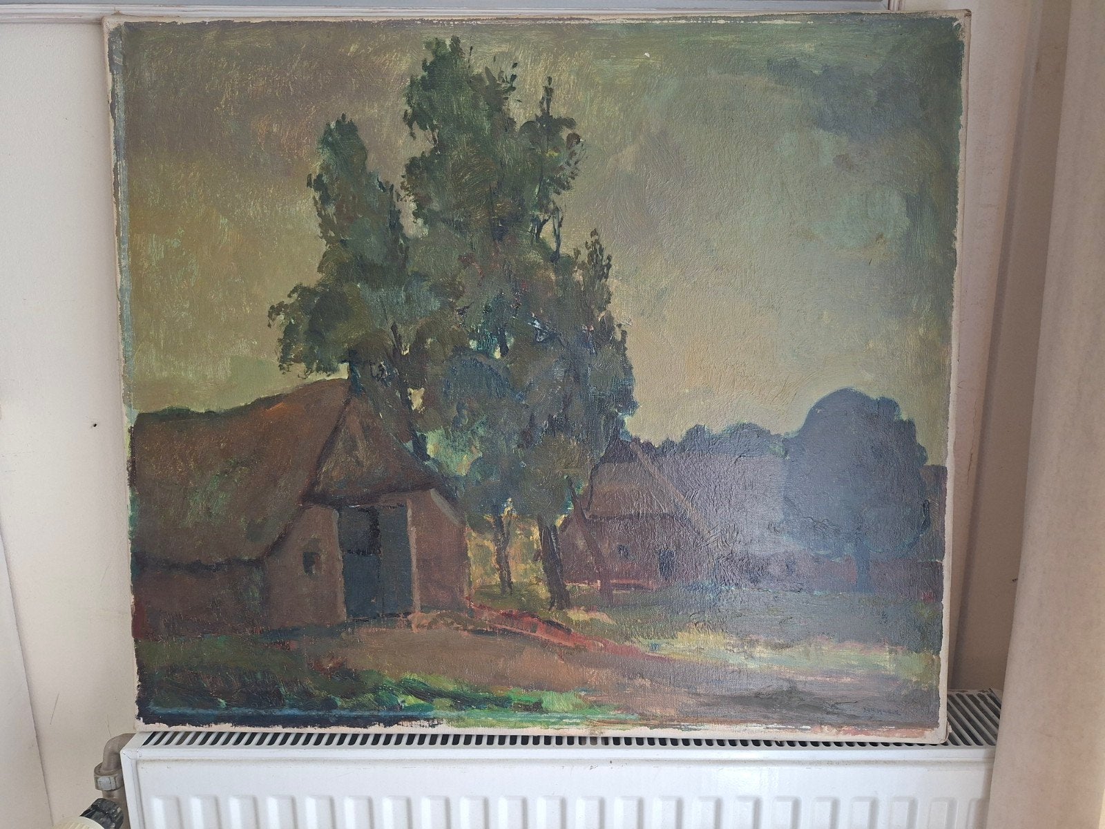 Schilderij plaggenhutten Kagie - Landschap met boerderijen, Ophalen of Verzenden
