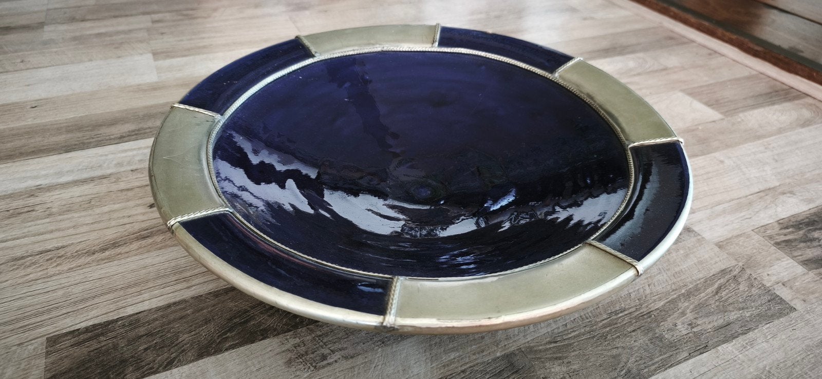 Decoratieve schaal blauw/zilver - 41 cm, Antiek en Kunst, Ophalen of Verzenden