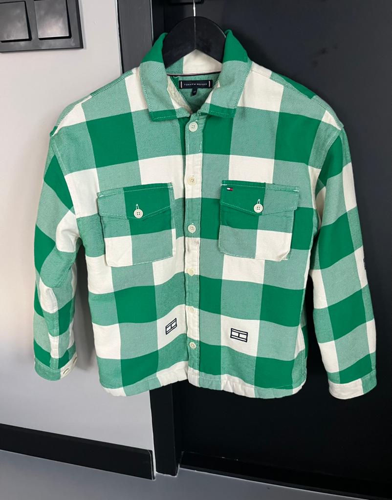 Tommy Hilfiger borg vest jas groen wit 152, Ophalen of Verzenden, Zo goed als nieuw, Jongen, Jas