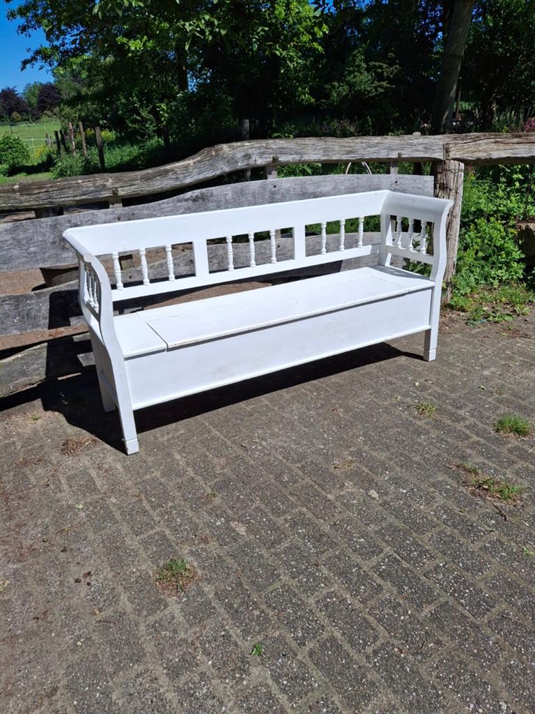 Vintage witte klepbank met opbergruimte, Ophalen