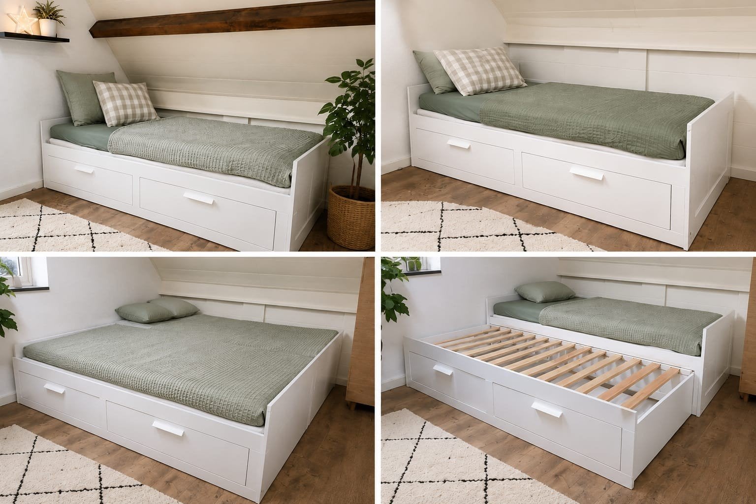 Uitschuifbaar kinderbed/logeebed met 2 matrassen, Lattenbodem, 85 tot 100 cm, Gebruikt, Ophalen of Verzenden