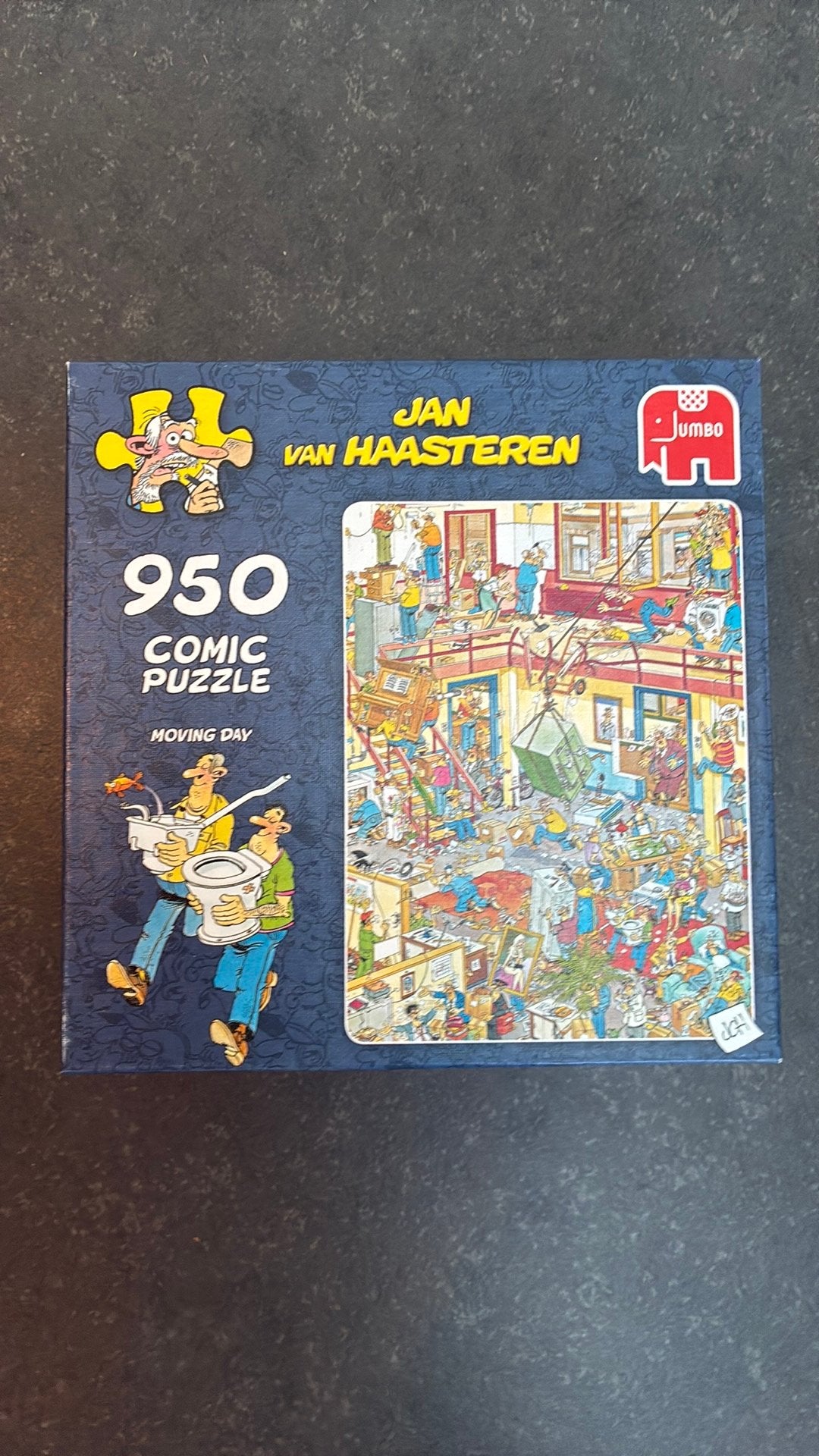 Jan van Haasteren puzzel moving day 950 stukjes, Hobby en Vrije tijd, Ophalen of Verzenden, 500 t/m 1500 stukjes, Gebruikt