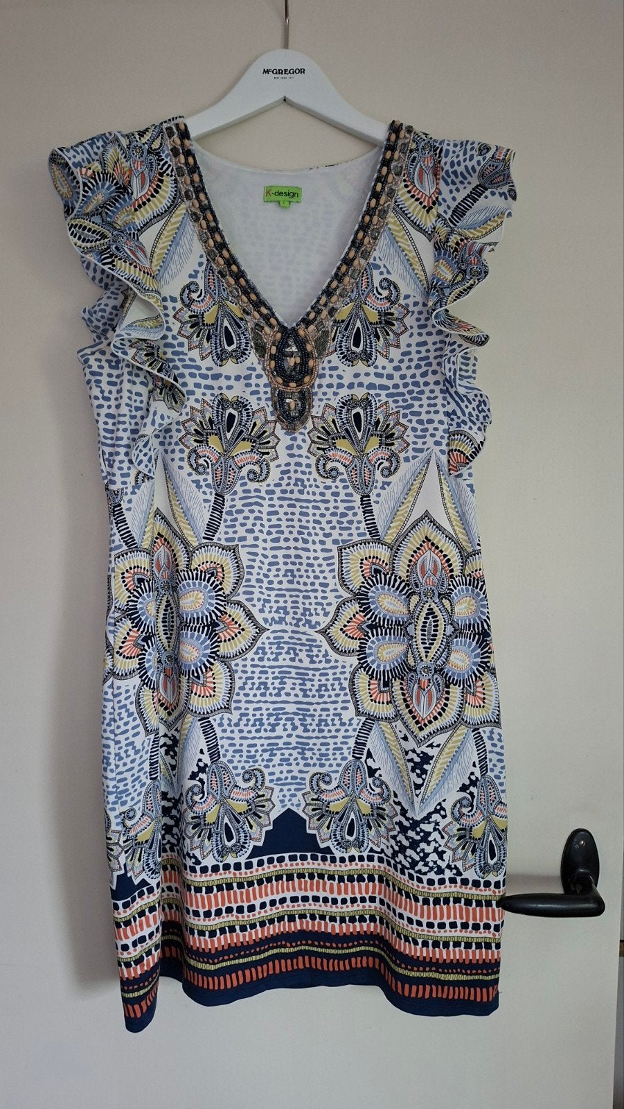 K-Design jurk met paisley print en kraal details, Maat 38/40 (M), Blauw, Ophalen of Verzenden, K-Design