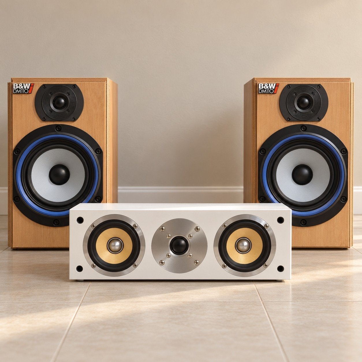 B&W DM110 Speakerset met Center Speaker JBL Auna, Speakerset, Ophalen of Verzenden, Zo goed als nieuw, 60 tot 120 watt