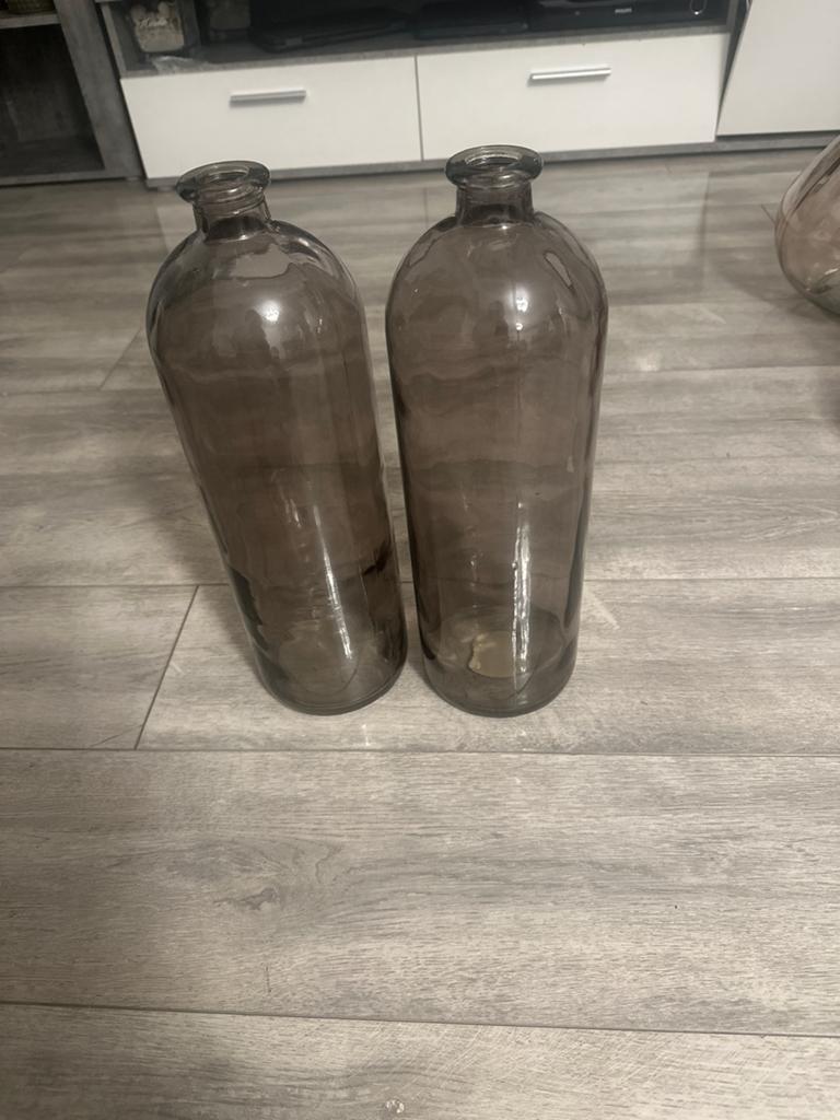 Set van 2 decoratieve glazen flessen, rookgrijs, Huis en Inrichting, Woonaccessoires | Stolpen, Ophalen of Verzenden, Zo goed als nieuw
