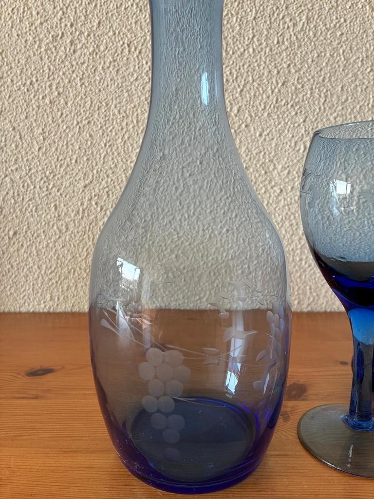 Glazen wijnglazen met karaf van blauw glas, Antiek en Kunst, Antiek | Glas en Kristal, Ophalen of Verzenden