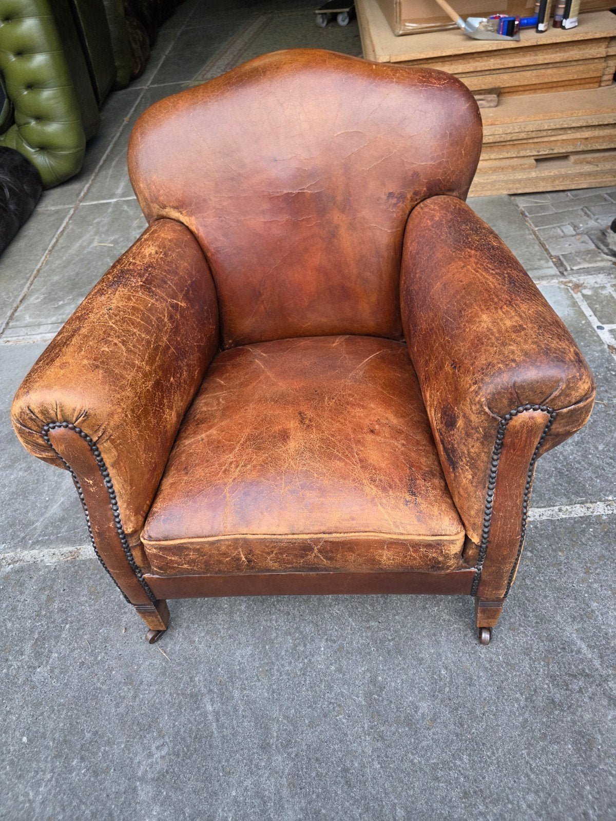 Schapenleren Vintage Fauteuil - Chesterfield Stijl + BEZORGD, Antiek en Kunst, Antiek | Meubels | Stoelen en Banken, Ophalen of Verzenden