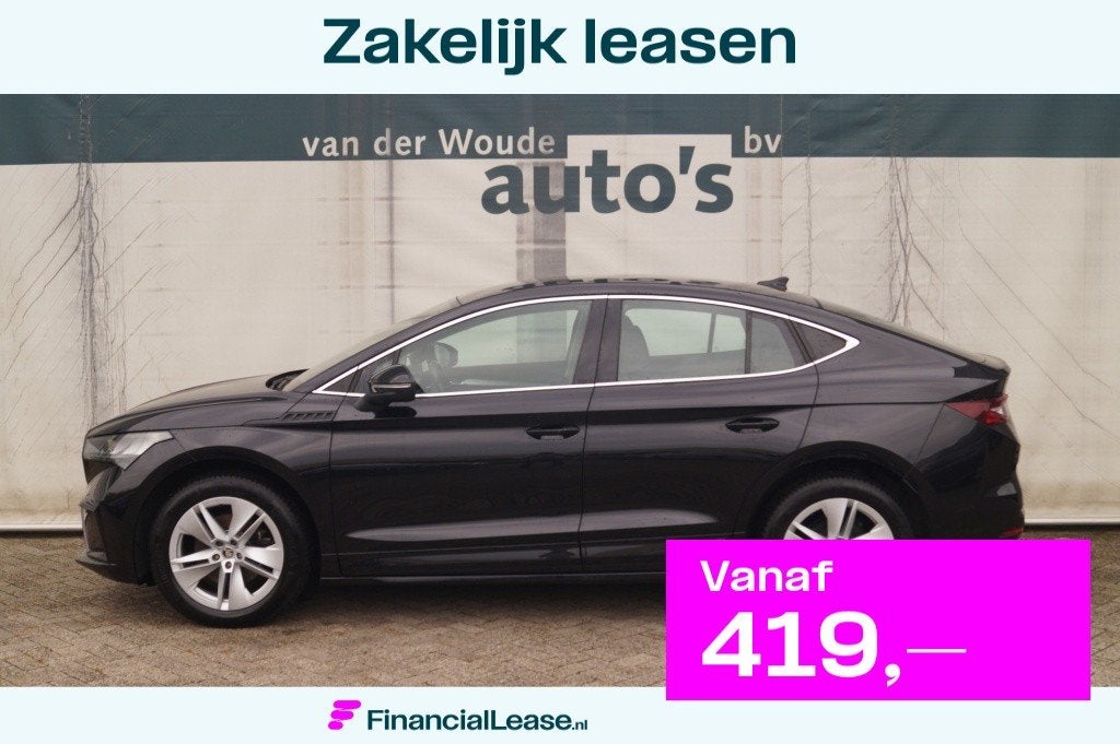 Skoda Enyaq Coupe iV 80 Business Edition -SOH96%-PANO-ECC-LM, Dealer onderhouden, Gebruikt, Leder en Stof, Zwart