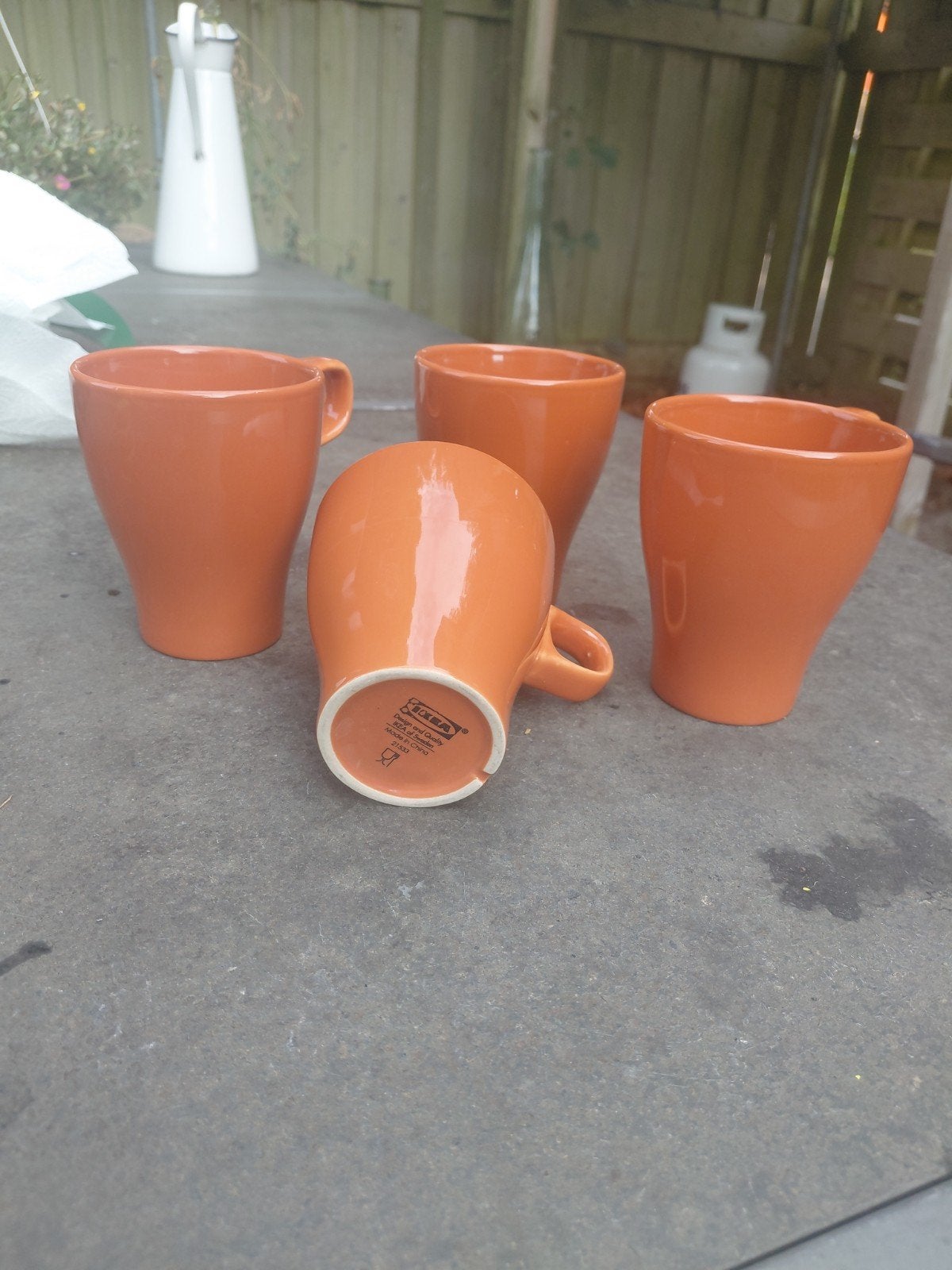 Set van 4 IKEA roestbruine mokken - Gebruikt, Ophalen, Zo goed als nieuw, Overige stijlen, Kop(pen) en/of Schotel(s)