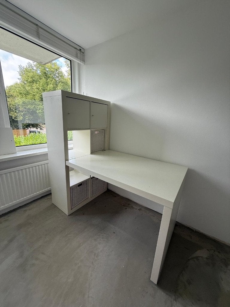 IKEA KALLAX kast met bureau, deuren en manden, Ophalen, Gebruikt, 114 cm, IKEA