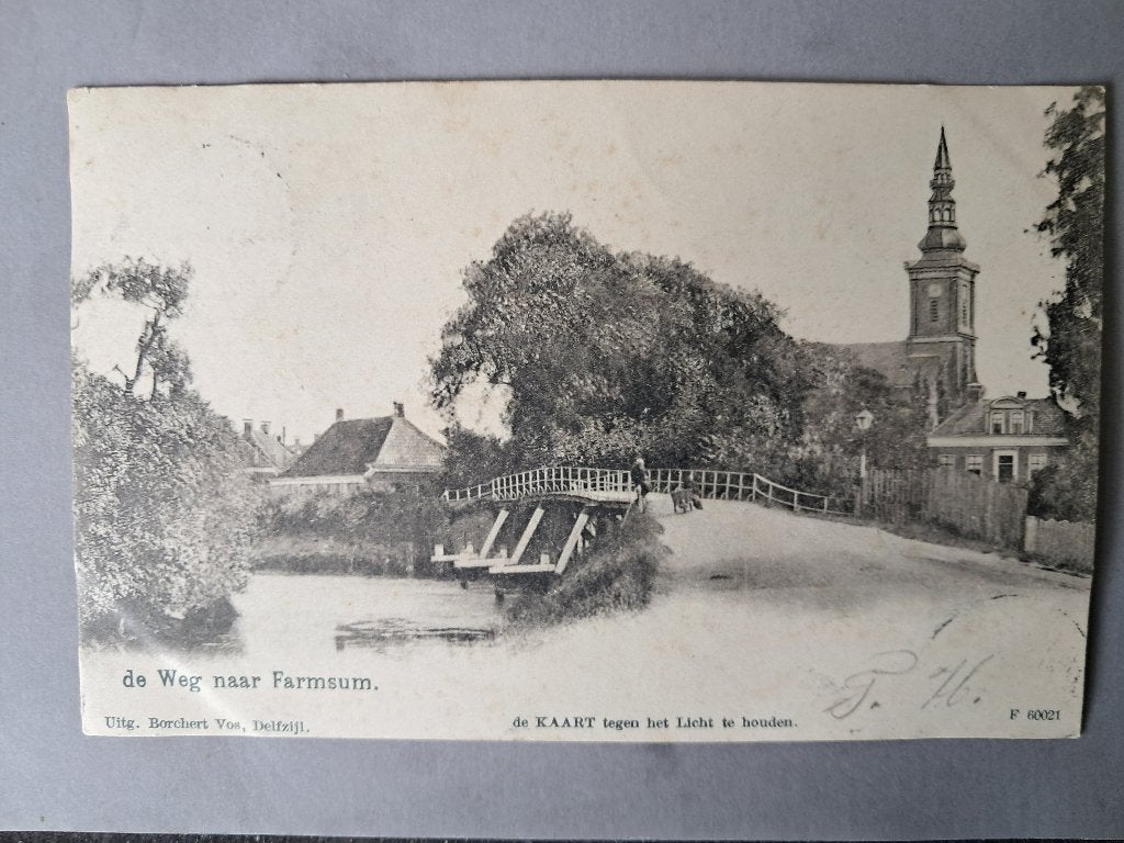 Delfzijl - De weg naar Farmsum (1905, zwart/ wit en kleur), Verzenden, Voor 1920, Gelopen, Groningen