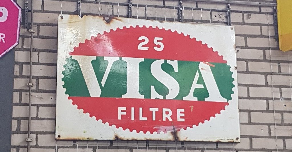Visa filtre emaillen reclame bord, Ophalen, Gebruikt, Reclamebord