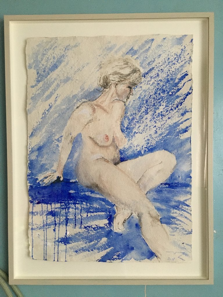 Origineel Vrouwelijk Naakt - Aquarel op Nepalees Papier, Antiek en Kunst, Ophalen, Bijzondere lijst, Portret of Personen, Expressionistisch