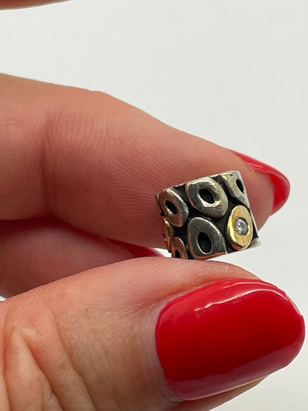 F84 Pandora zilveren bedel met goud en strass, Sieraden, Tassen en Uiterlijk, Bedels, Pandora, Ophalen of Verzenden, X, 1 bedel