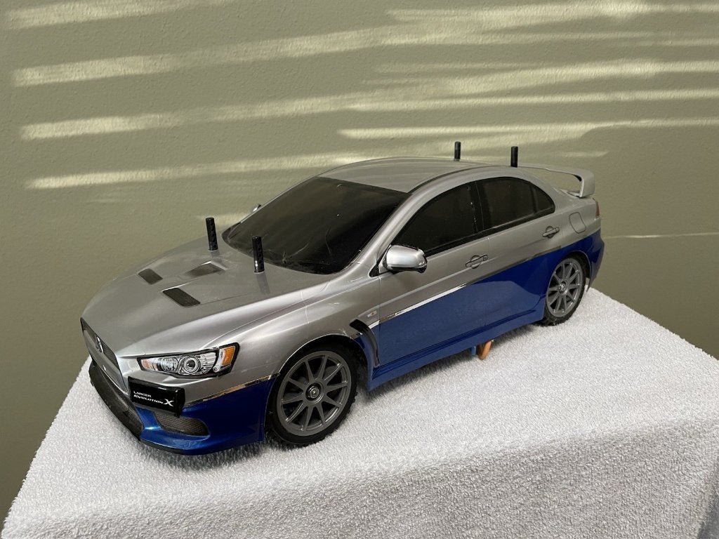Tamiya 1:10 Mitsubishi Lancer Evo X, DF-03 RA chassis, Elektro, Gebruikt, Auto offroad, Ophalen of Verzenden