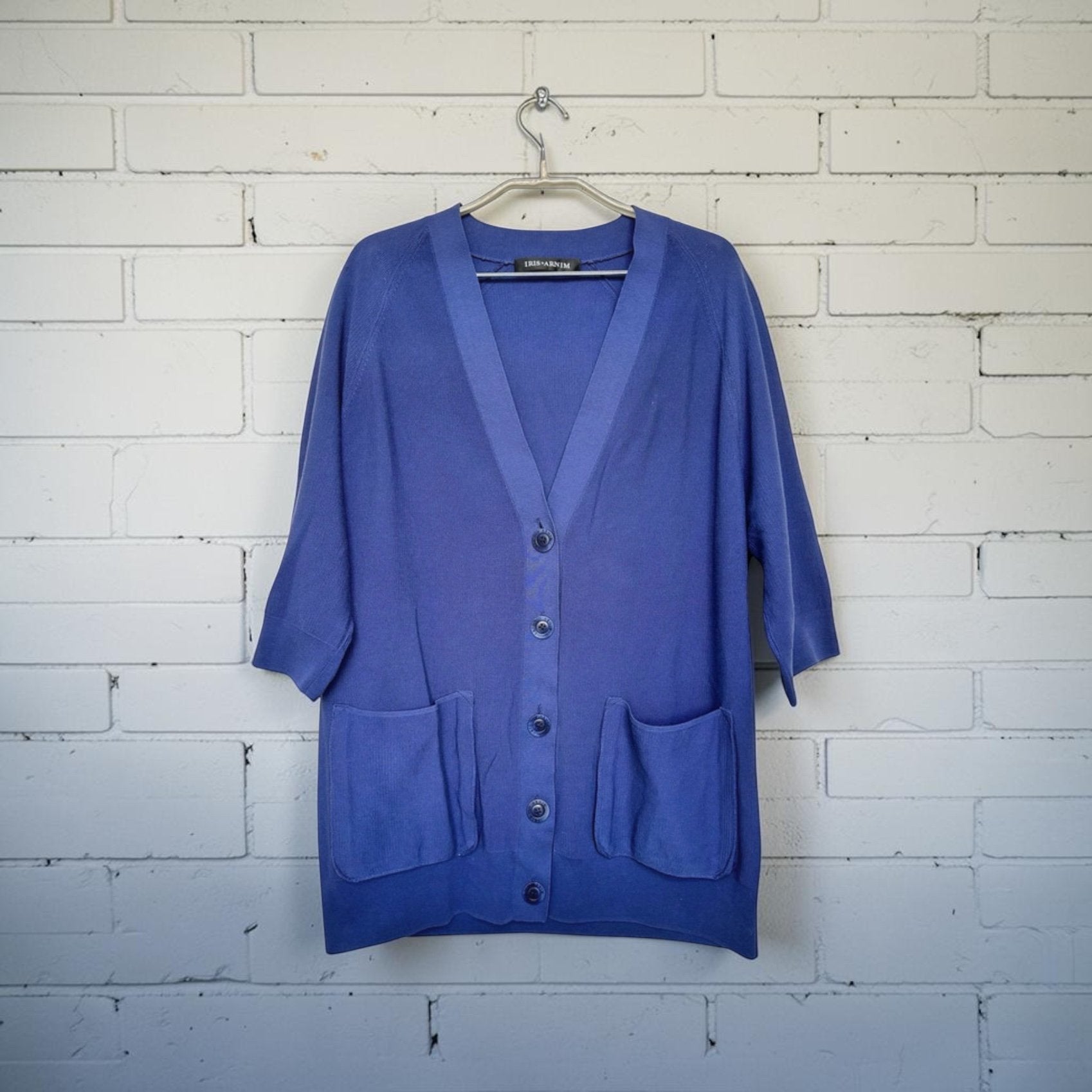 Iris von Arnim Vest Maat M Blauw Gebreid V-hals Minimalist, Maat 38/40 (M), Ia, Ia, Gedragen