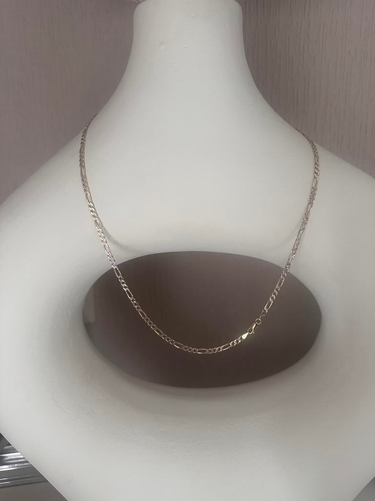 14 Karaat Figaro Ketting met diamand geslepen bewerking, Sieraden, Tassen en Uiterlijk, Kettingen, Ophalen, Zo goed als nieuw