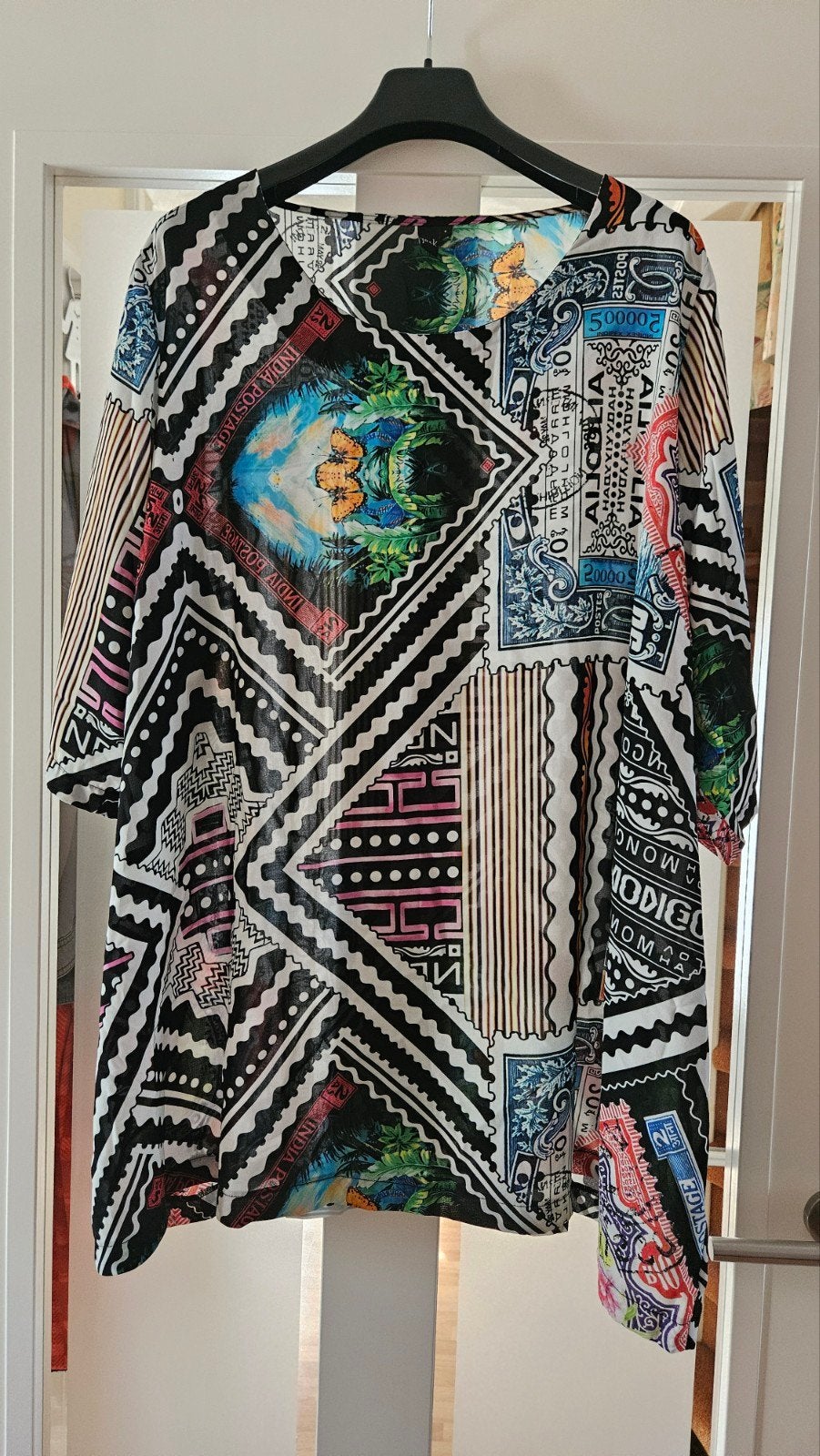 Yoek Tuniek/Blouse met Postzegelprint - Maat 46/48, Ophalen of Verzenden, Zo goed als nieuw, Maat 46/48 (XL) of groter