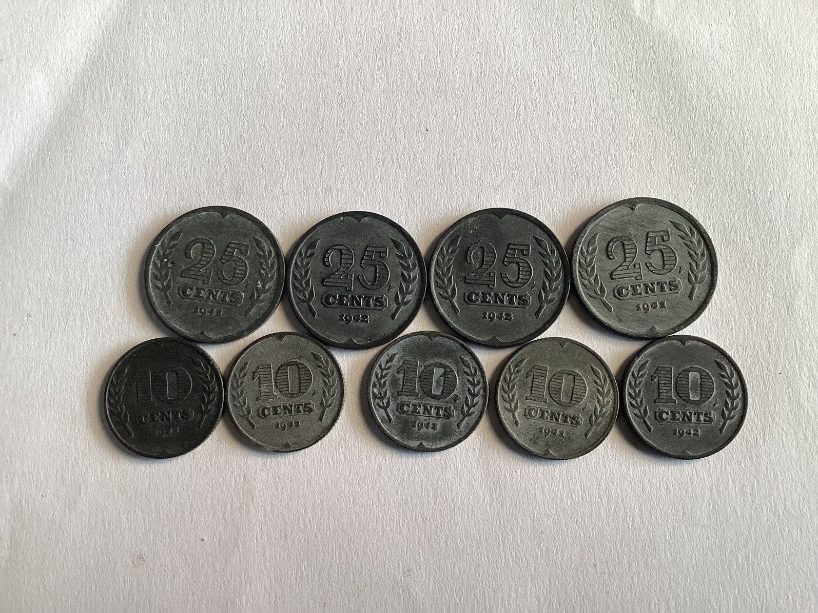 NEDERLANDSE 25 CENT EN10 CENT UIT  2 de WERELDOORLOG, Postzegels en Munten, Ophalen, Koningin Wilhelmina, 25 cent
