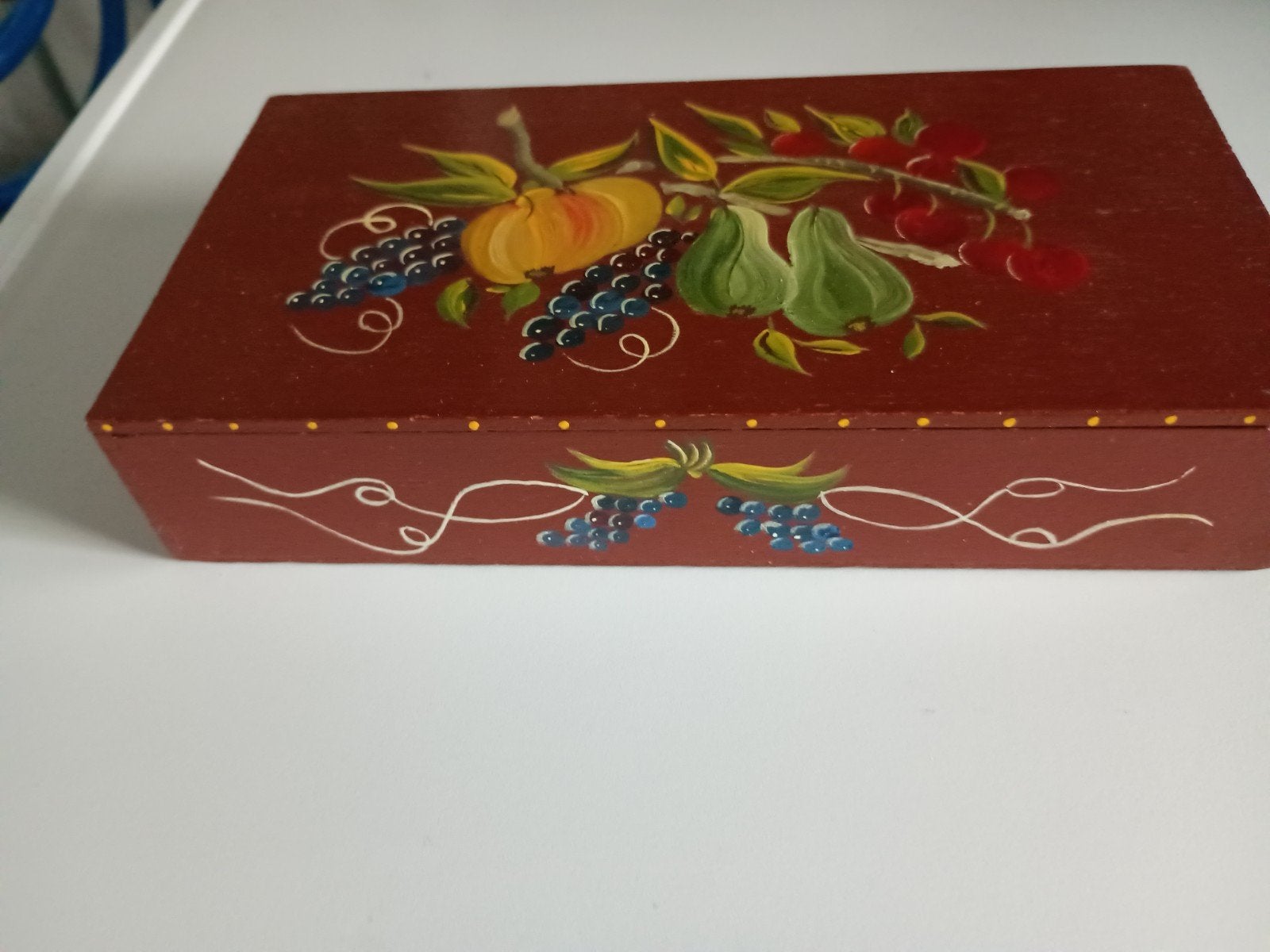 Vintage sigarendoosje met handgeschilderde fruitdecoratie, Ophalen of Verzenden