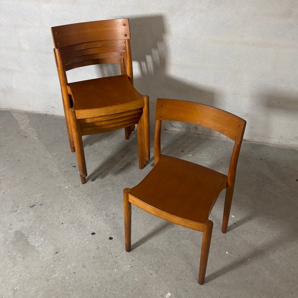 6x “Portex” stoelen Peter Hvidt & Orla Mølgaard-Nielsen, Huis en Inrichting, Gebruikt, Bruin, Vintage, Ophalen of Verzenden