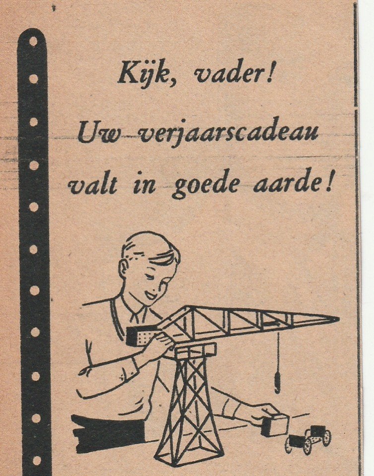 Retro reclame 1946 Struc speelgoed jongetje hijskraan, Verzenden, Overige typen