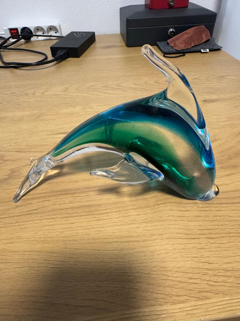 Glazen dolfijn, blauwgroen, decoratief beeldje, Ophalen of Verzenden