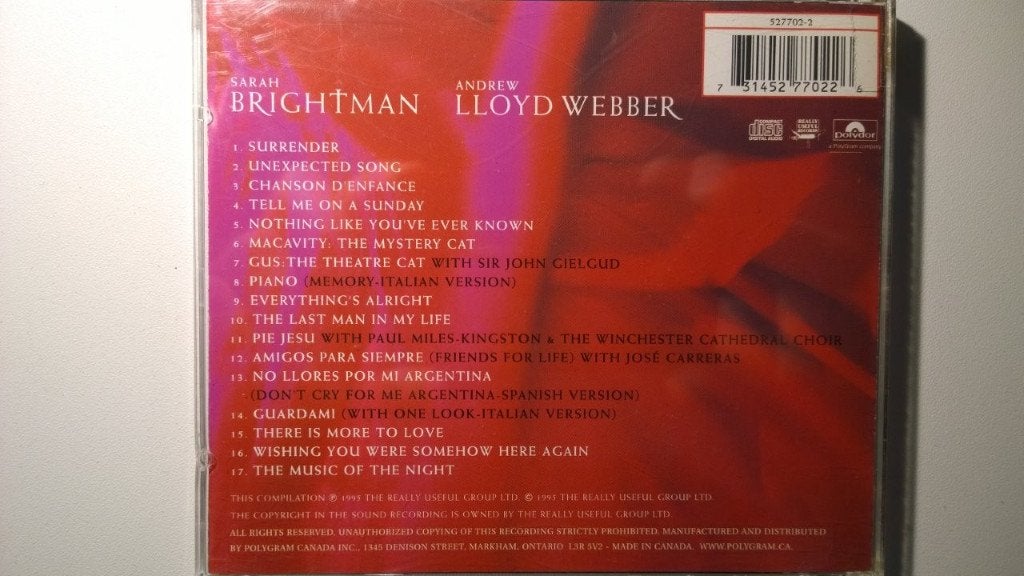 Sarah Brightman & Andrew Lloyd Webber - Surrender, Ophalen of Verzenden, Zo goed als nieuw, Pop, Album