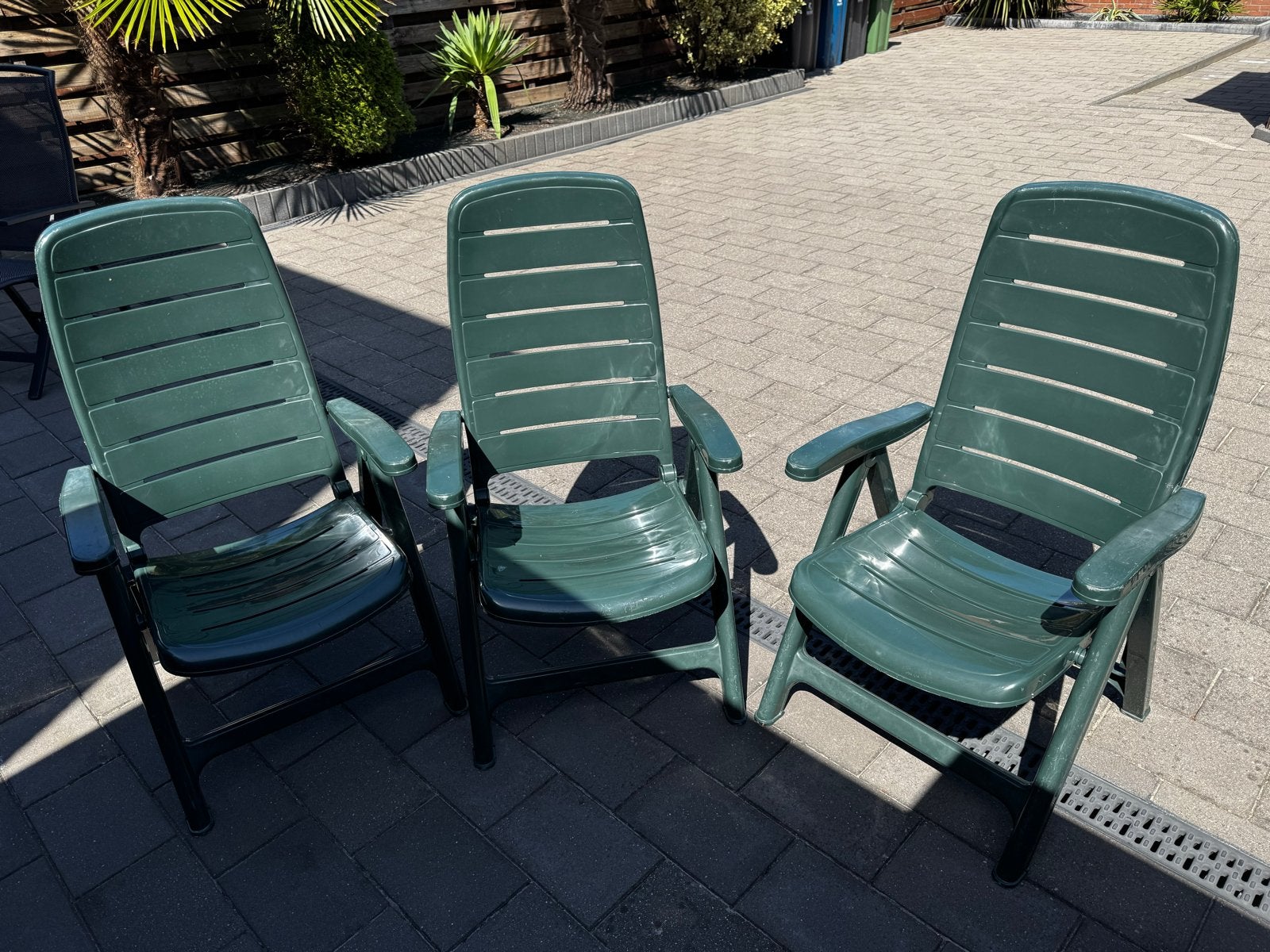 3x Groene verstelbare tuinstoelen, Tuin en Terras, Tuinstoelen, Ophalen, Gebruikt, Kunststof, Inklapbaar