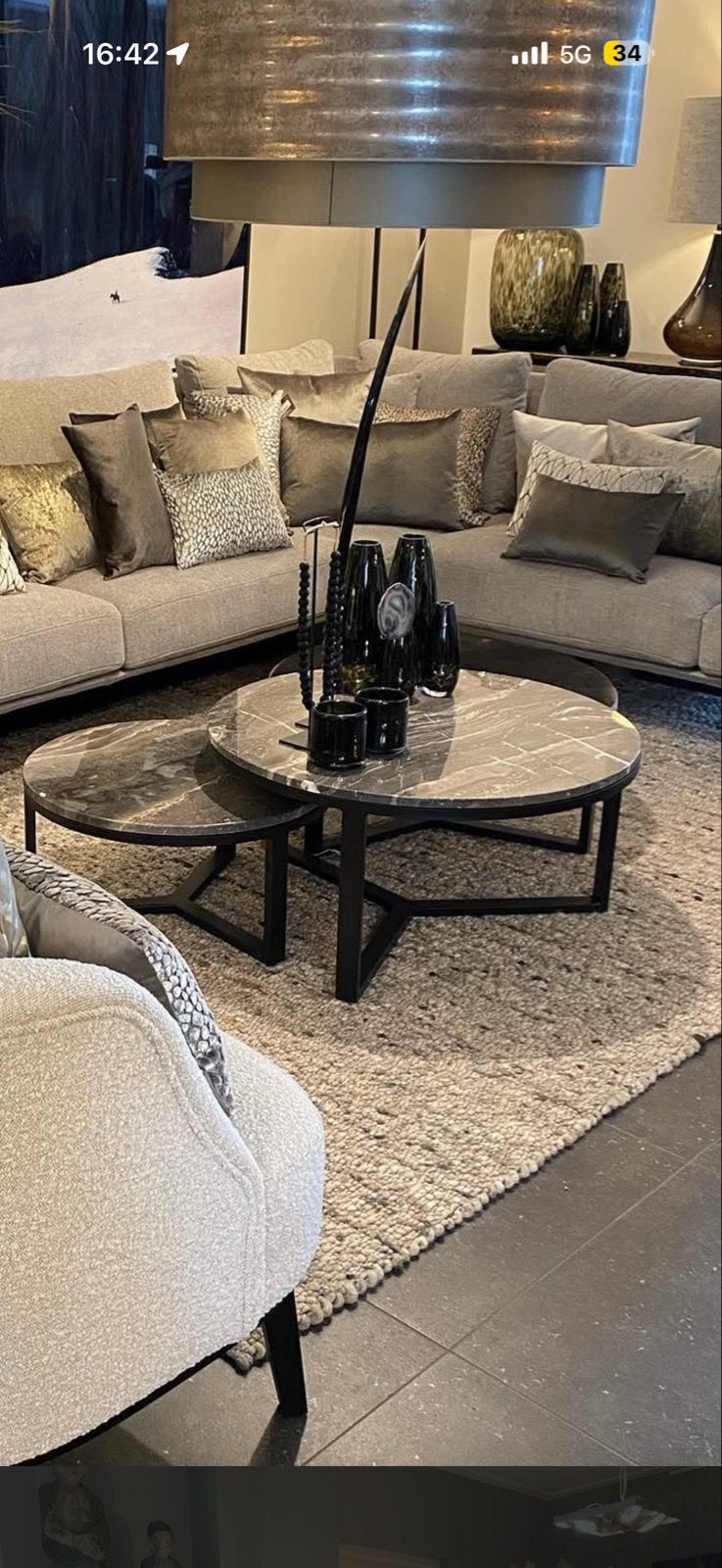 Set van 3 salontafels (echt marmer) Duran., Huis en Inrichting, Tafels | Salontafels, Zo goed als nieuw, 50 tot 100 cm, Rond, Metaal