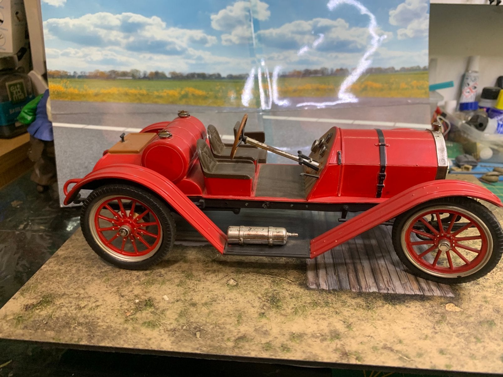 1915 Stutz Bearcat Roadster schaal 1:16 bouwpakket 24x11cm, Overige merken, Gebruikt, Auto, Groter dan 1:32
