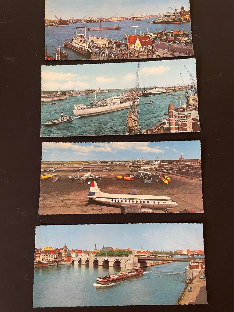 DOOS1 4 Nederlandse ansichtkaarten: KLM, Schiphol, Rotterdam, Ophalen of Verzenden, 1960 tot 1980, Ongelopen, Noord-Holland