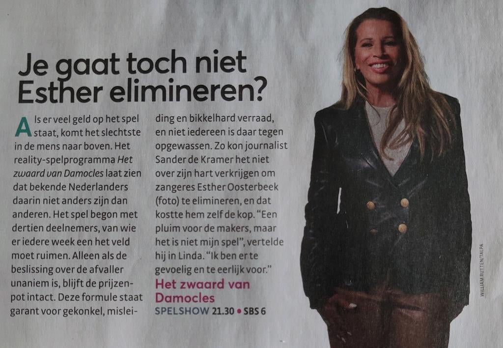 Je gaat Esther Oosterbeek.... ( Dolly Dots) Artikel Knipsel, Verzamelen, Ophalen of Verzenden, 1980 tot heden, Nederland, Knipsel(s)