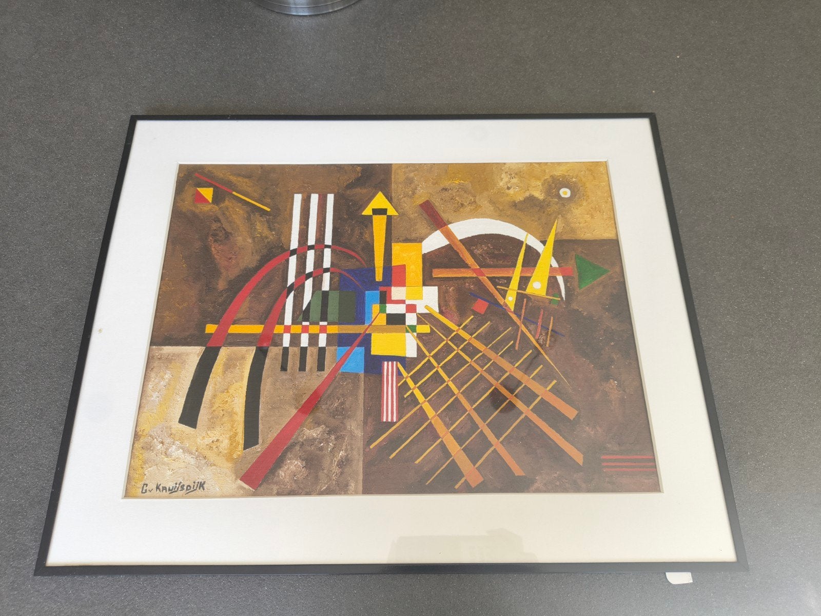Kleurrijk abstract schilderij G. v. Kauijsdijk in lijst, Antiek en Kunst, Kunst | Schilderijen | Abstract, Ophalen of Verzenden