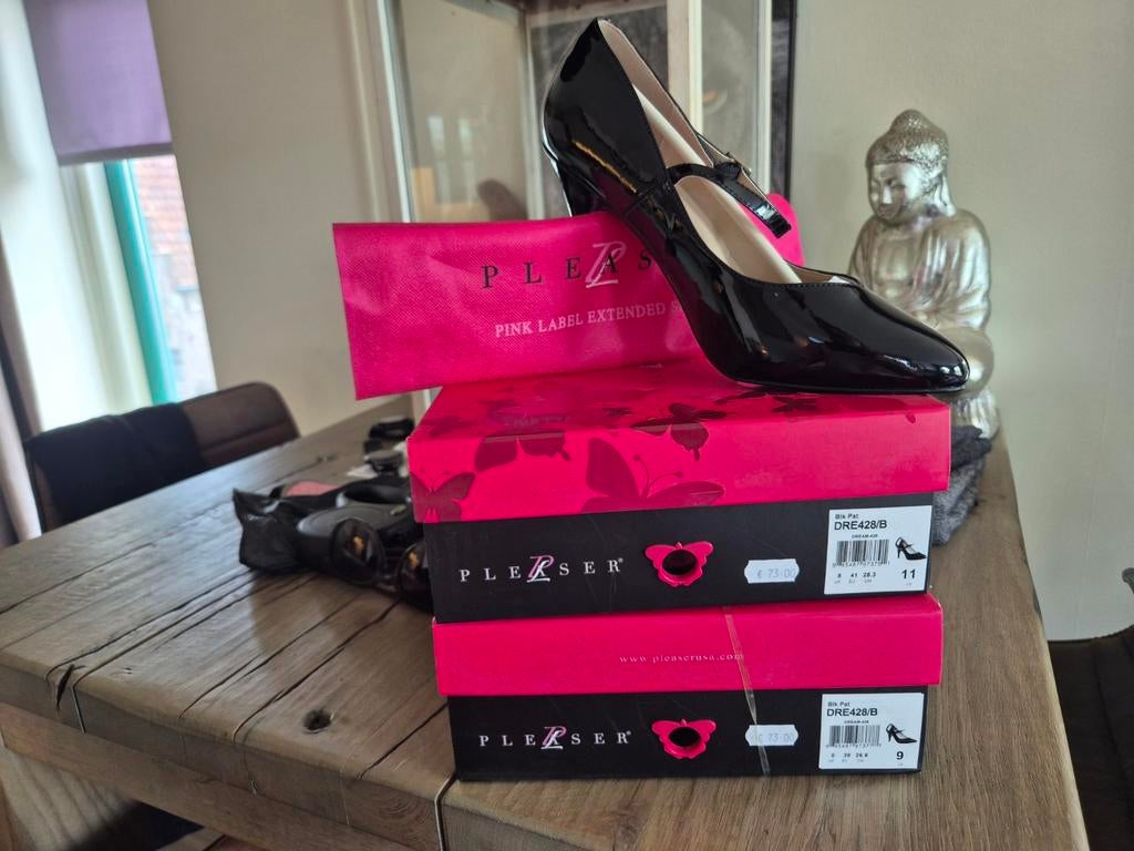 Pleaser DRE428/B Zwarte Lak Mary Jane Pumps, Pumps, Zwart, Nieuw, Pleaser