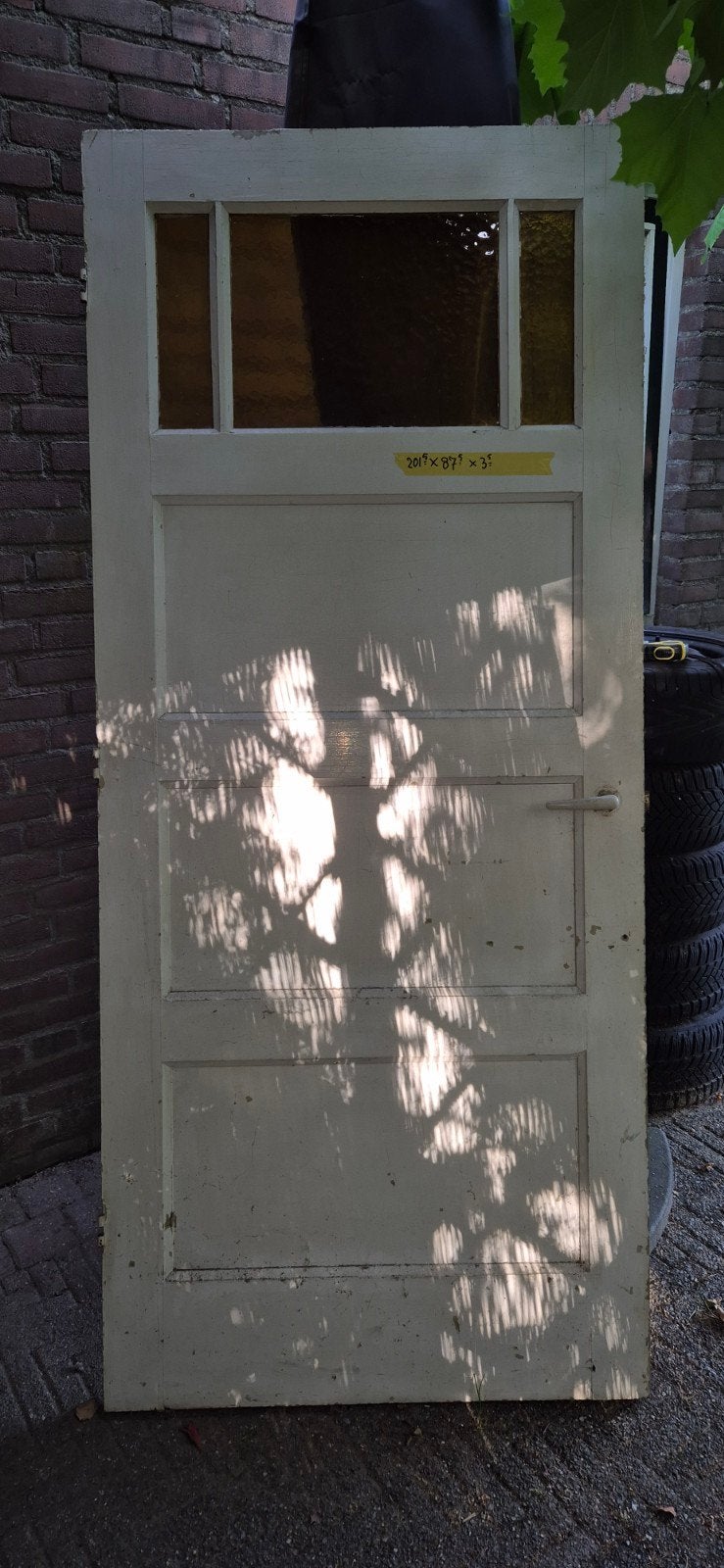 4 vaks deur met oker glas, Doe-het-zelf en Verbouw, Deuren en Horren, Ophalen, Gebruikt, 80 tot 100 cm, Binnendeur