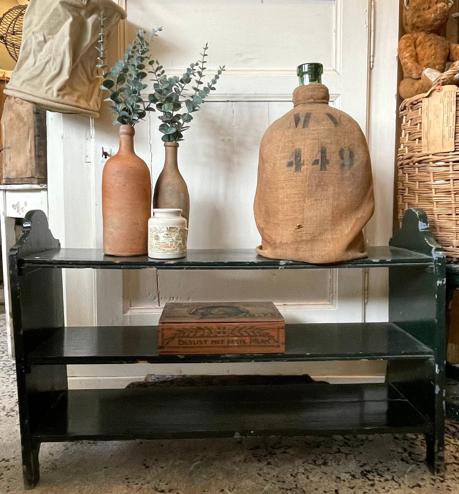 Brocante oud houten rek 3 laags boeren groen, Ophalen of Verzenden