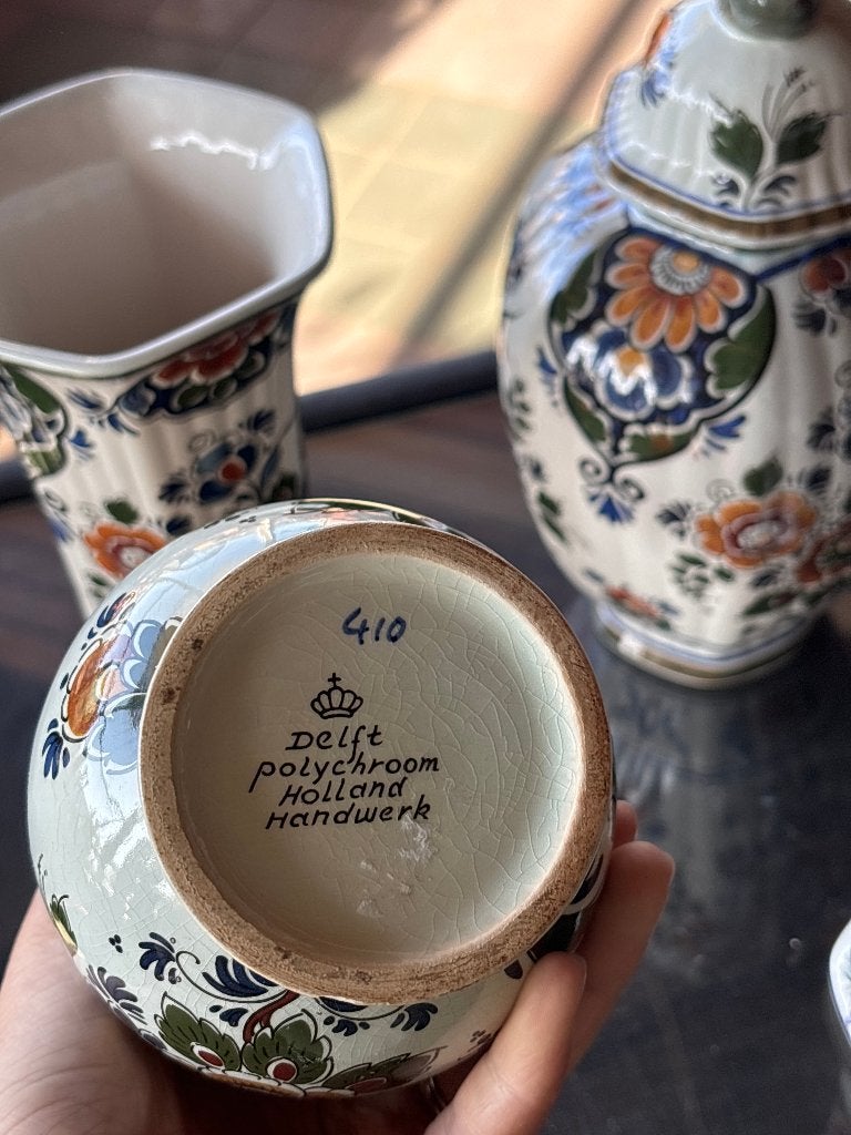 PRACHTIGE 4-DELIGE DELFT POLYCHROOM SET - HANDWERK VINTAGE, Ophalen