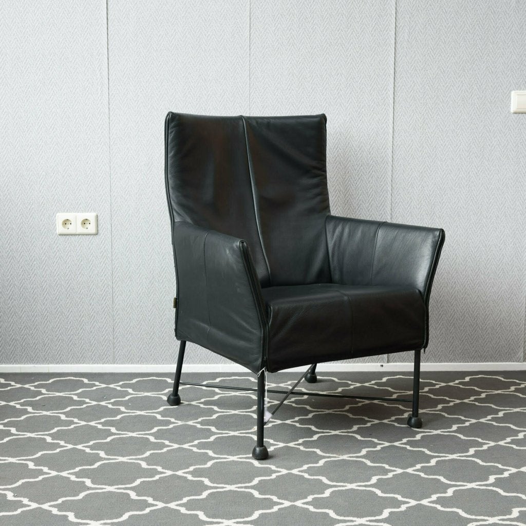 Montis Charly fauteuil zwart leder - zwart onderstel, Niet ingevuld, Zo goed als nieuw, Niet ingevuld, Niet ingevuld
