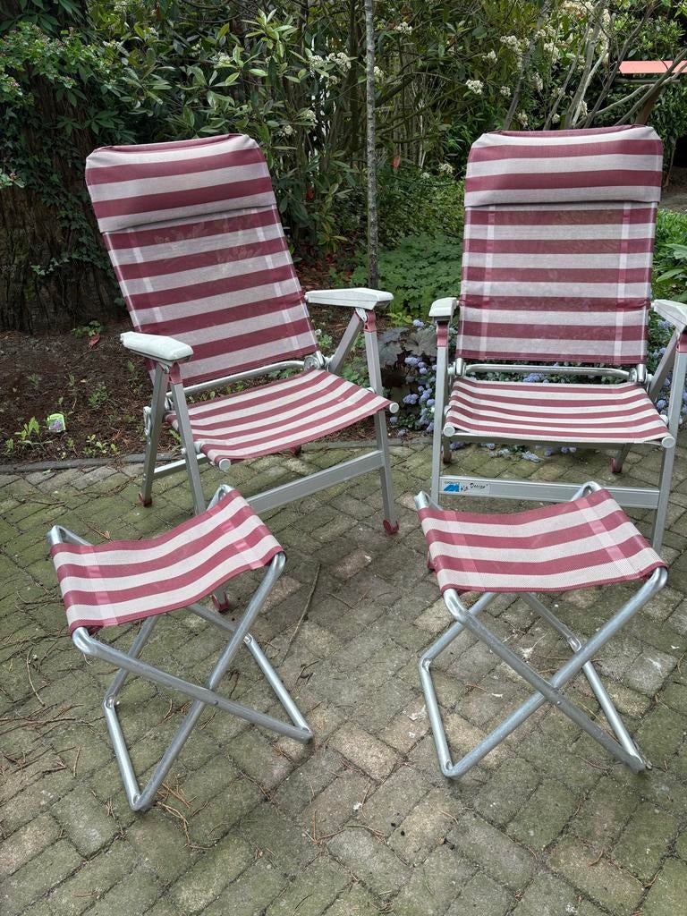 2x Campingstoel + 2x voetenbankje - Opvouwbaar, Ophalen, Gebruikt, Aluminium, Inklapbaar