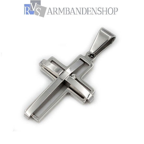 rvs gepolijst kruisje incl. ketting kruishanger RVS zilver., Overige materialen, Verzenden, Nieuw, Kruis of Symbool