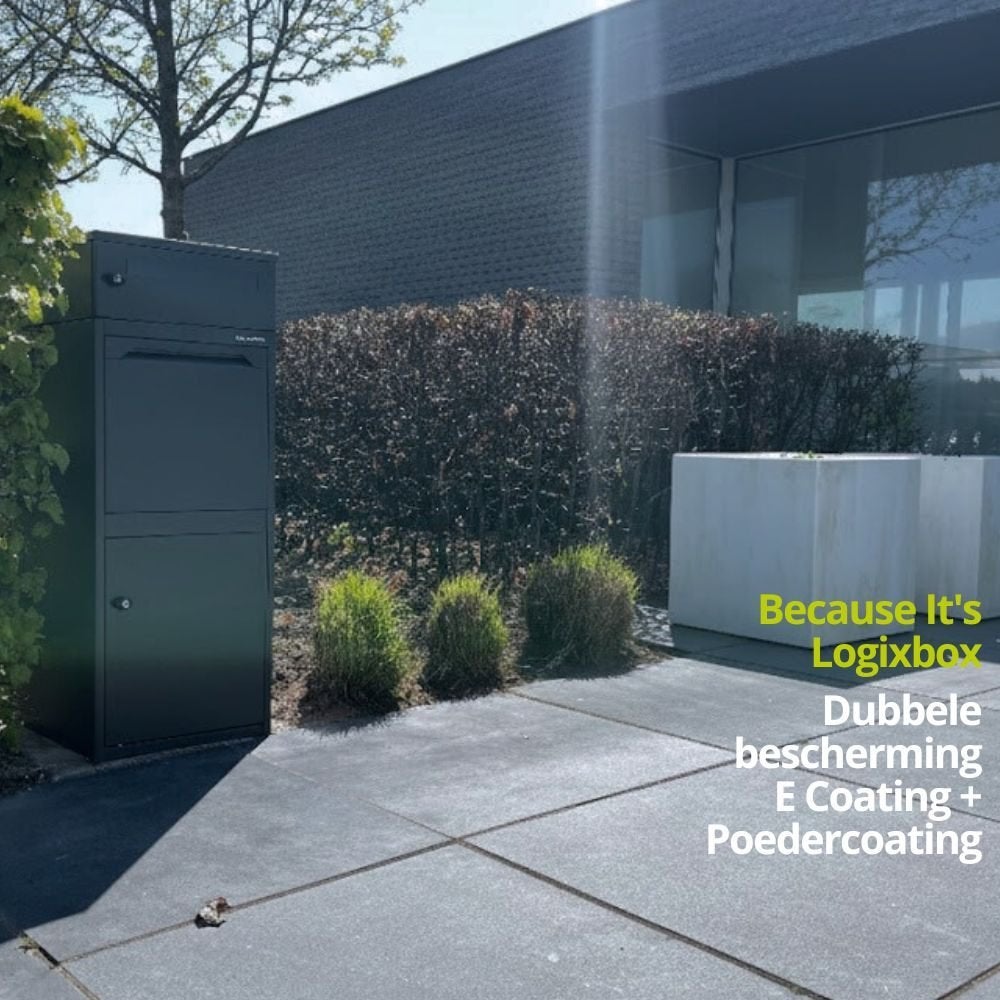 Brievenbus met Pakketvak – Logixbox Frontbox-DeLuxe, Tuin en Terras, Staal, Staande brievenbus, Nieuw, Ophalen of Verzenden