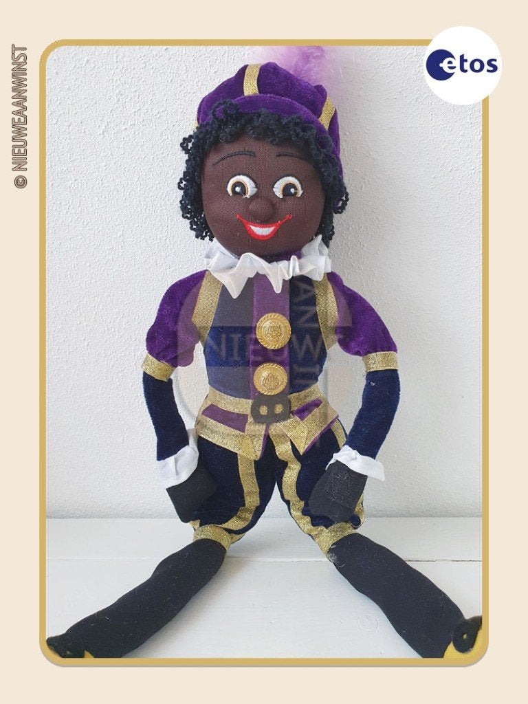 Nostalgische Etos etalage Piet pop - paars/blauw - 45cm, Diversen, Verzenden, Zo goed als nieuw