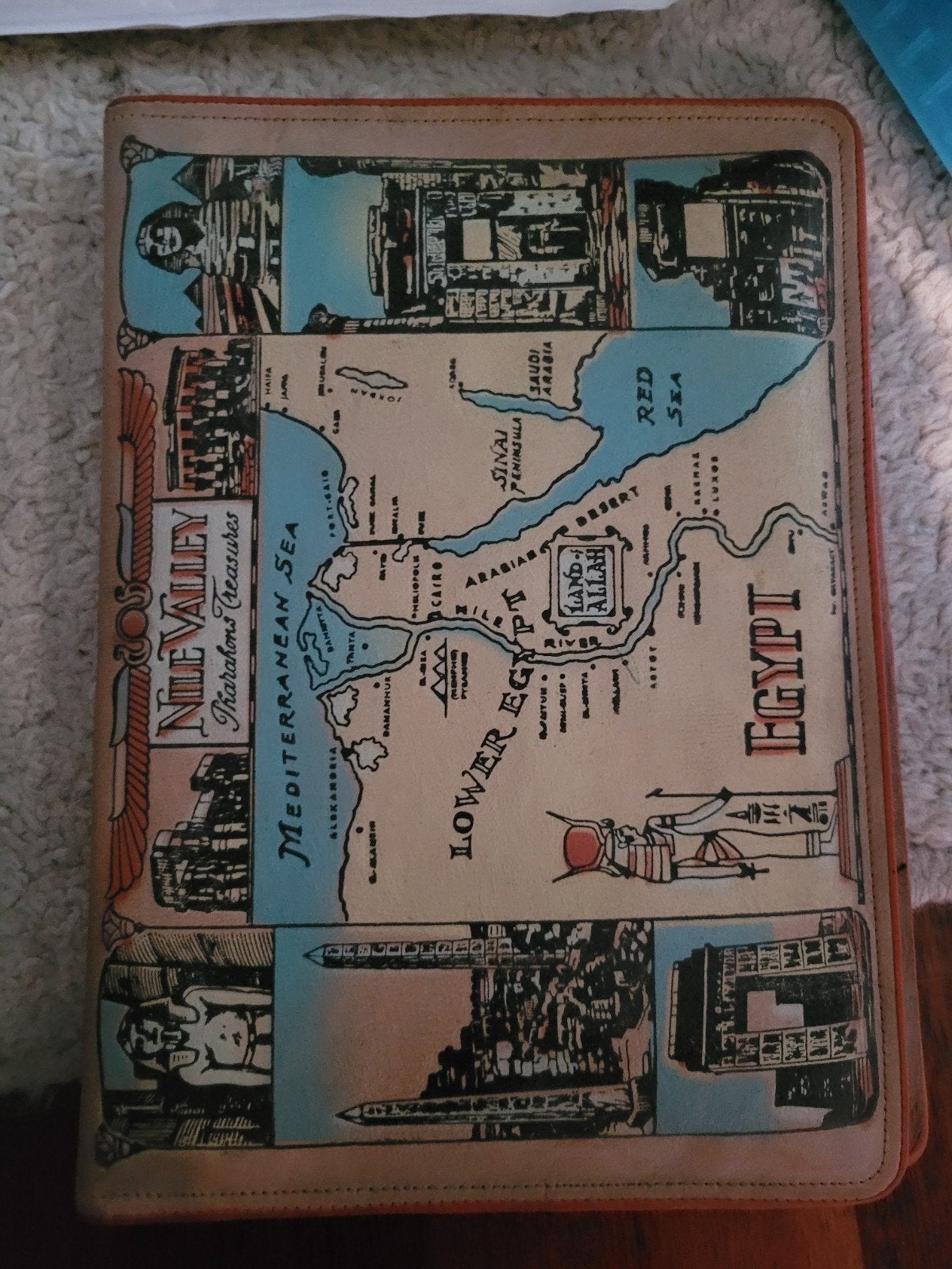 Vintage Leren Map Egypte Thema - Nijlvallei Schat, Antiek en Kunst, Ophalen of Verzenden