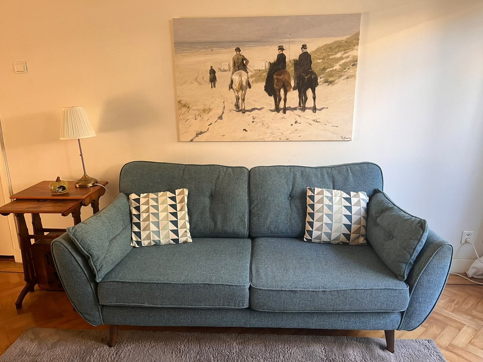 Bank - drie zits - merk: DFS - blauw, Huis en Inrichting, Ophalen, Gebruikt, Klassiek, 150 tot 200 cm