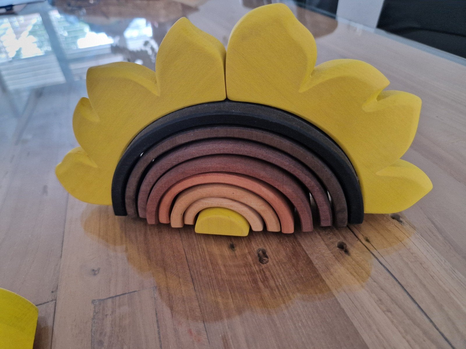 Bumbu Houten Zonnebloem Regenboog Stapel Speelgoed, Ophalen of Verzenden, Zo goed als nieuw, Overige typen