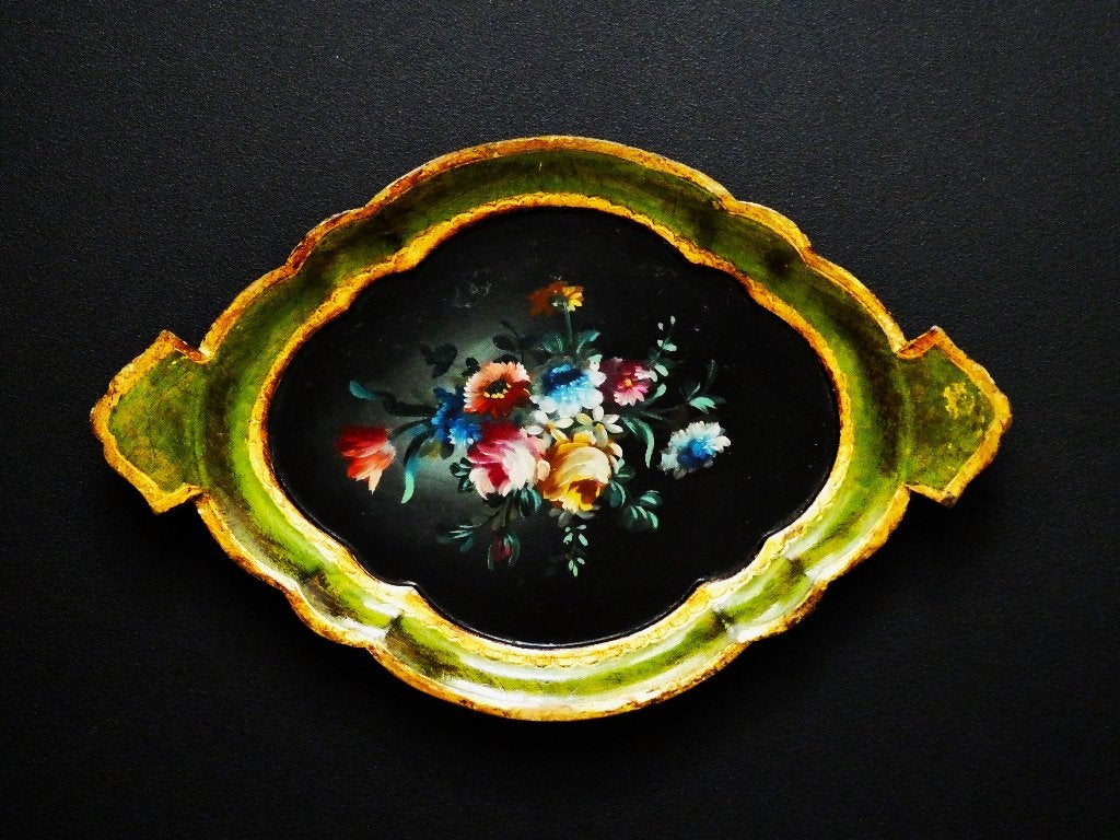 Handbeschilderd Italiaans dienblad serveerblad met bloemen, Antiek en Kunst, Curiosa en Brocante, Ophalen of Verzenden