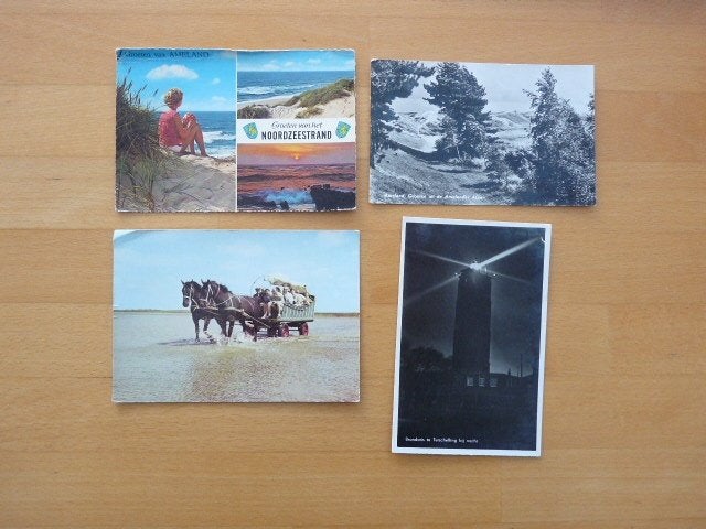 4 ansichten Waddeneilanden, Verzamelen, Ophalen of Verzenden, 1960 tot 1980, Gelopen, Waddeneilanden